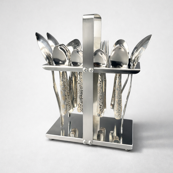 Chef 28 Pcs Stainless Steel Cutlery Set Special Edition Food Grade 304 Series -New Flower Design with Silver Tiffon Stand