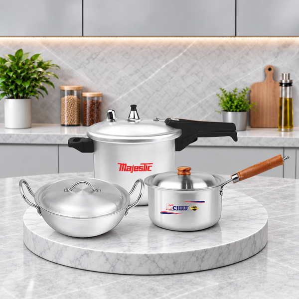 Majestic Aluminum Mini Gift Set 3 Pcs - Pressure Cooker Wok & Sauce Pan / Trio Series -Deal #14