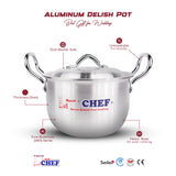 majestic premium quality silver steel aluminum high polish delish pot | cooking pot with handle and lid including chrom handle kunda from best cookware brand in Pakistan