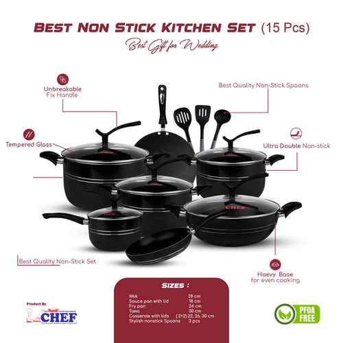 CHEF BEST NONSTICK COOKWARE SET/ KITCHEN SET-323 (15PCS) Hover