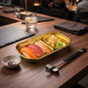 Majestic Chef Korean Soy Sauce PVD Gold Plate — Stainless Steel Dipping Dish Divided Appetizer Sushi 2 Compartments - KOREAN