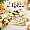 7 Pieces Gold Serving Spoon Set with Stand