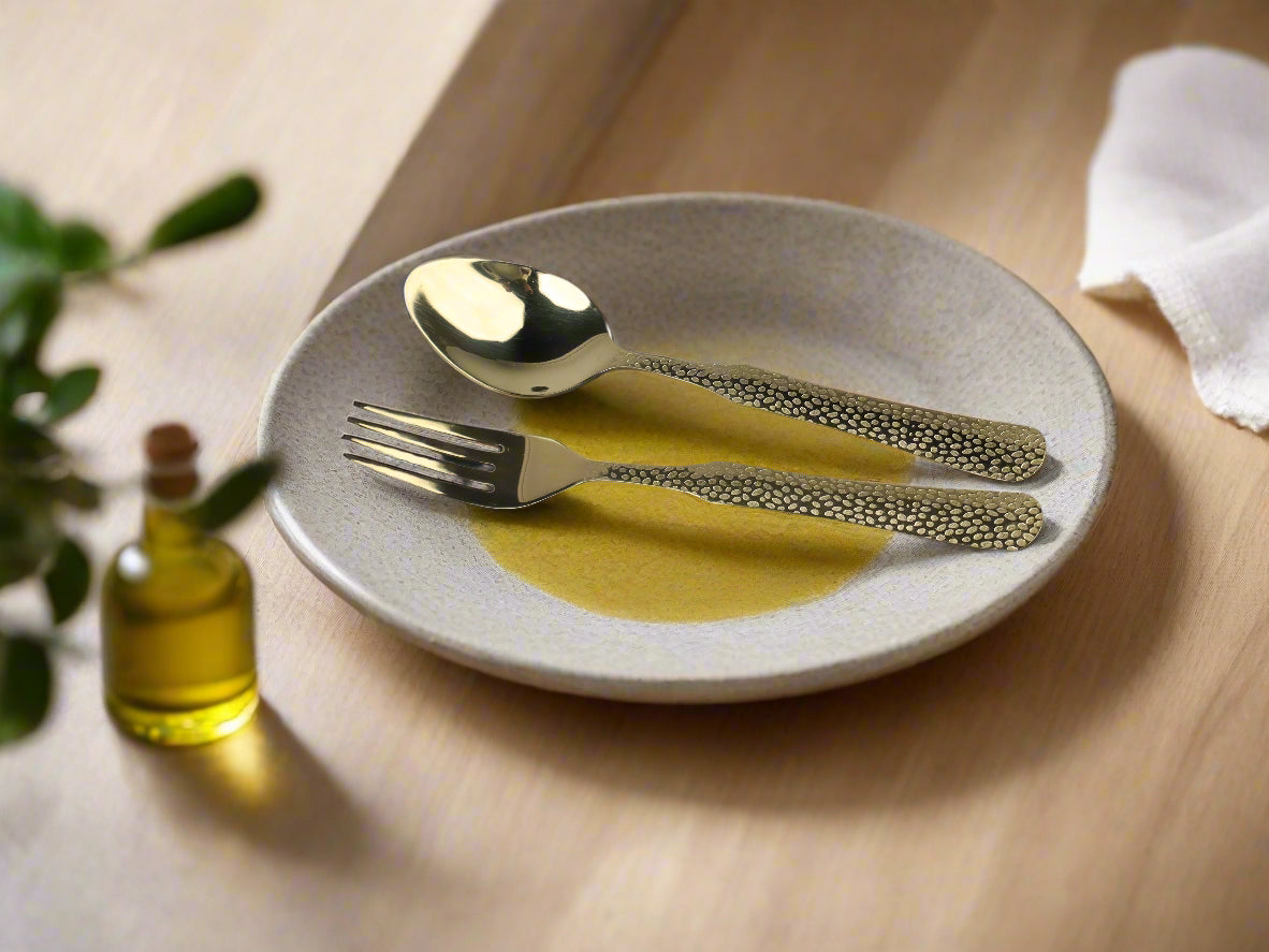 table spoon and table fork Gold Plated with new hammar design by chef cookware
