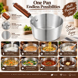 Aluminum Milk Pan With Wooden Grip Handle - Metal Finish