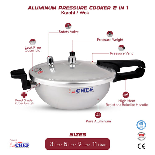 Majestic CHEF Soft anodised Pressure Cooker Karahi 2 In 1 Hover