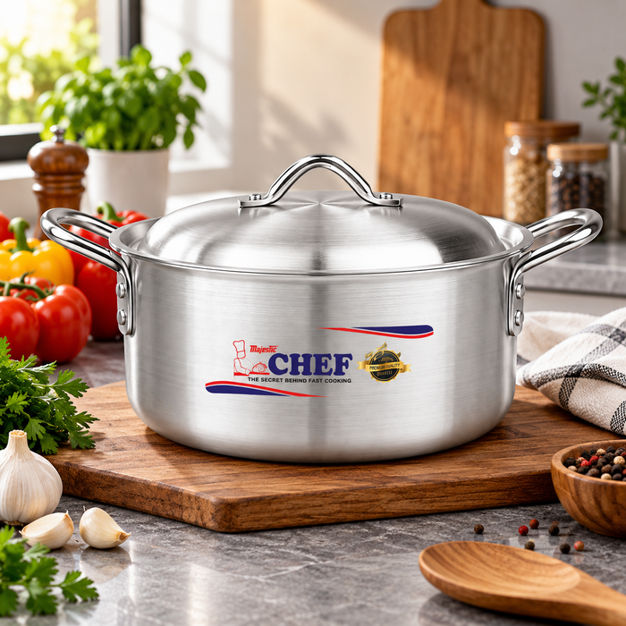 Chef Premium Quality Aluminum Casserole / Cooking Pot - Metal Finish
