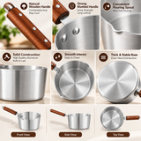Aluminum Milk Pan With Wooden Grip Handle - Metal Finish