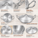 Chef Best Aluminum Wok / Karahi Set - 24/28 cm-Metal Finish-Metal Finish