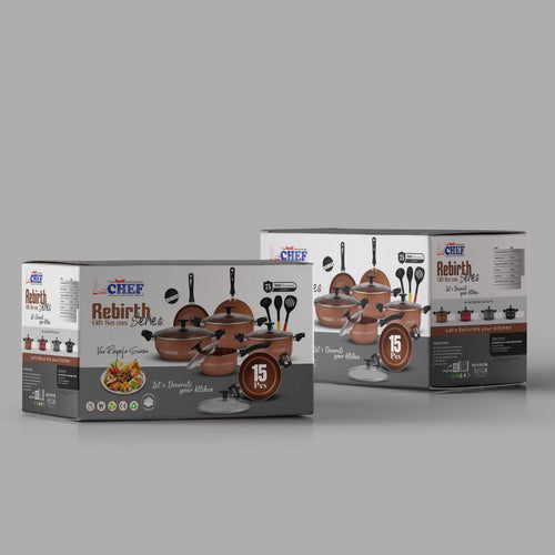 Chef Best Aluminum Non Stick Kitchen Set 15 Pcs New Arrival Cookware Set - Copper Rebirth Hover