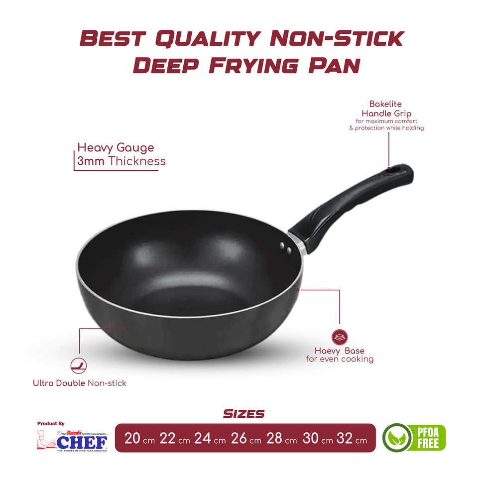 Premium Non Stick Deep Frying Pan (3mm) - Karahi Long Hanlde