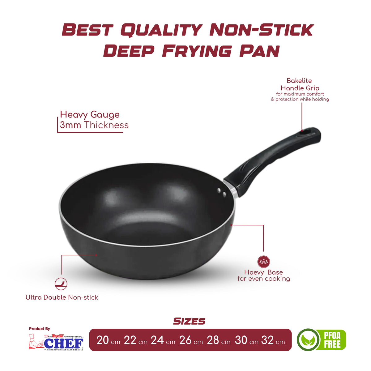 nonstick deep frying pan nonstick karahi | cooking pan - majesticchef.pk