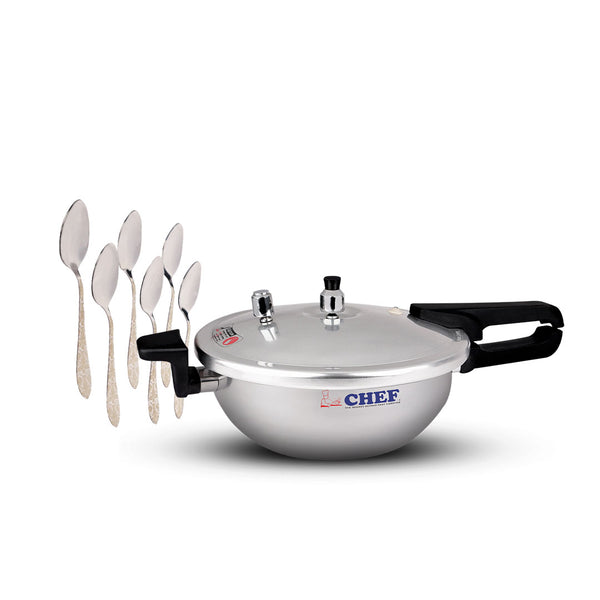 Combo Deals - Pressure Cooker Karahi 9 Liter With 6 Pcs Table Spoon- Deal #10