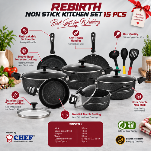 15 Pieces Non Stick Marble Coated Rebirth Gift Pack Set Hover