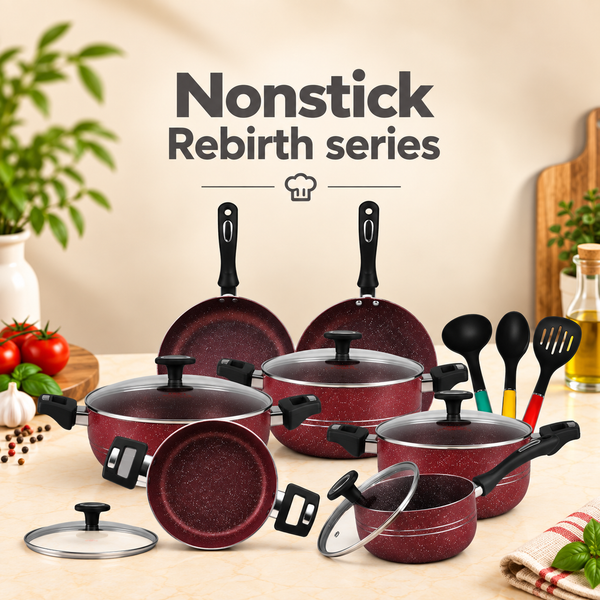 Chef Best Aluminum Non Stick Kitchen Set 15 Pcs New Arrival Cookware Set - Maroon Rebirth