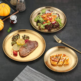 Stainless Steel Gold Plated Serving Tray Metal Platter Reusable Dishwasher Safe Dinner Plates Round Dinner Dishes Decorative Storage Tray - KOREAN