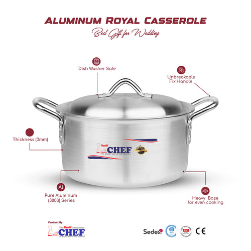 Chef Best Quality 3 Pcs Aluminum Casserole Royal Set / Handi Set - 32/36 cm-Metal Finish Hover