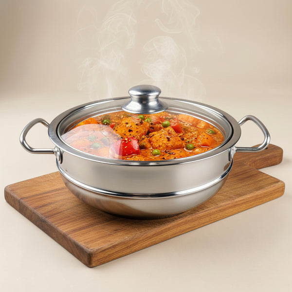 Chef Stainless Steel Hot Pot Double Wall Hot-n-Cool with Glass Lid 20cm