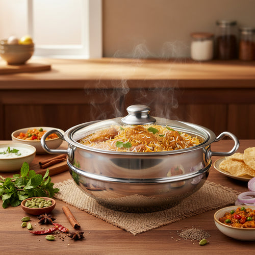 Chef Stainless Steel Hot Pot Double Wall Hot-n-Cool with Glass Lid 20cm Hover