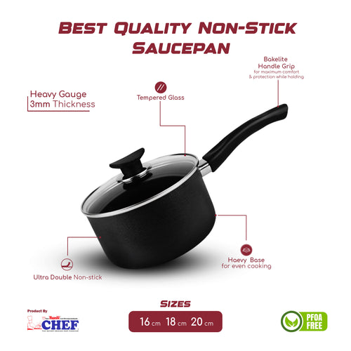 Chef Non-Stick Saucepan With Glass Lid Hover