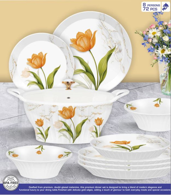 Majestic Luxury Crystal Coated Melamine Dinner Ware 72 Pcs Dinning Set - 8 Persons Serving -101