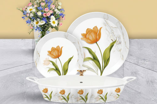 Majestic Luxury Crystal Coated Melamine Dinner Ware 72 Pcs Dinning Set - 8 Persons Serving -101 Hover