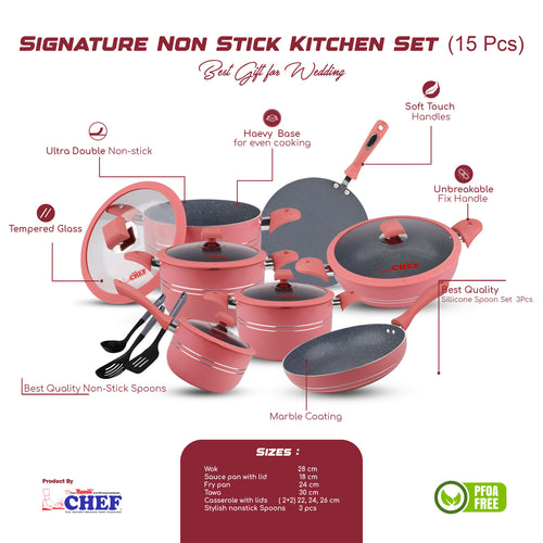 Chef Best Nonstick Kitchen Set / Cookware Set - Signature Series 15 Pcs Hover