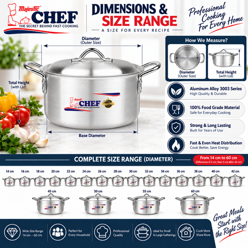 Chef Premium Quality Aluminum Casserole / Cooking Pot - Metal Finish Hover
