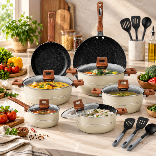 15 Pieces Nonstick Marble Coated Timber Series Gift Pack Set Hover
