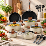15 Pieces Nonstick Marble Coated Timber Series Gift Pack Set