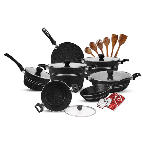 Chef Marble Coating Nonstick Cookware Set / Taper Series 21 Pcs / Kitchen Set - Black Hover