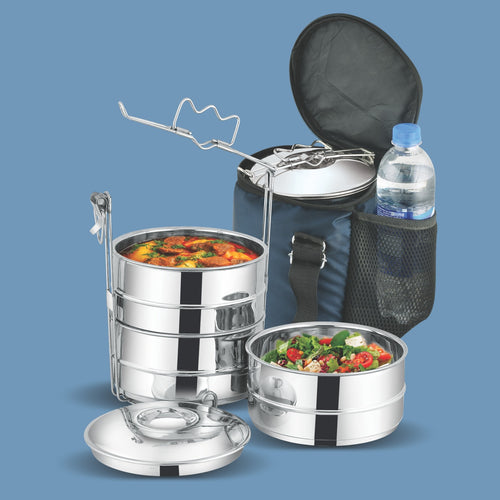 Majestic Chef 3 Layer Stainless Steel Leak-Proof Tiffin Box - Lunch Box Ideal for School, Work, or Travel with BAG