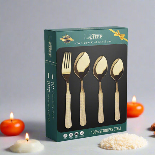 Chef Stainless Steel 28 Pcs PVD Coating Gold Plated Cutlery Gift Box Set - Versace Design