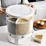 Chef 10KG ROTATING RICE AND GRAINS DISPENSER WITH 6 PARTITIONS GRIDS | RICE AND GRAIN STORAGE BOX - majestic chef cookware