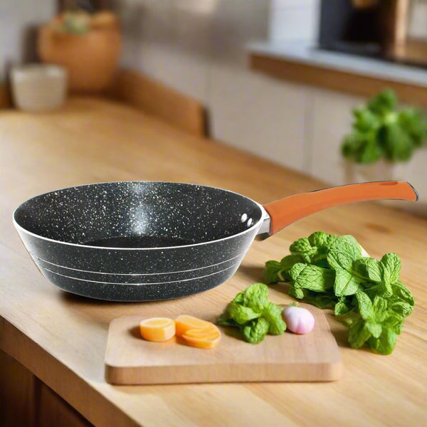 Chef Taper Series 3 Layer Marble Coating Nonstick Tapper Fry Pan 24cm - Black