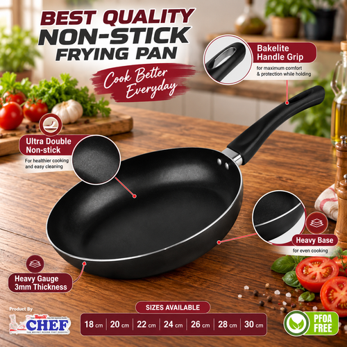Majestic Premium Non Stick Round Frying Pan (3MM) Black Hover