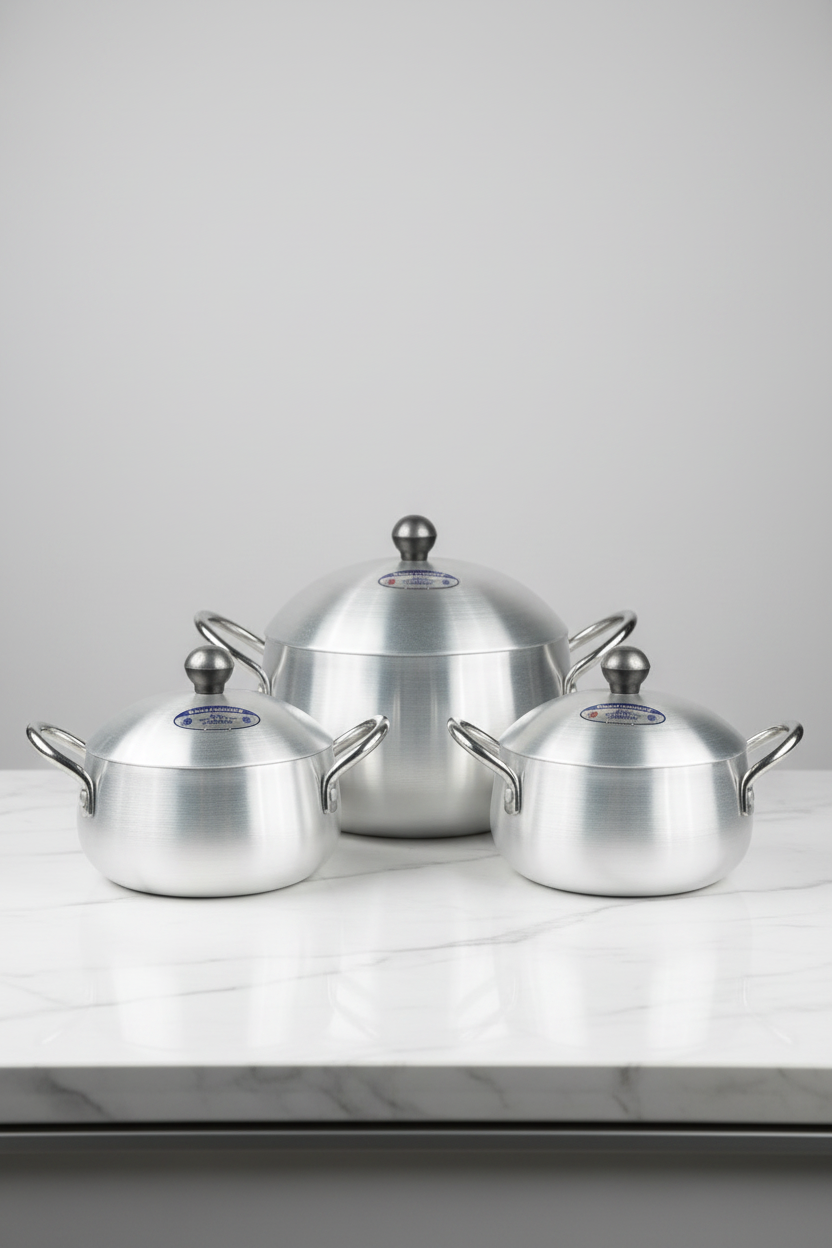 Kitchen Star Crown Pot Belly Cooking Pan Set Metal Finish 3 Pieces Set- 16,18, 20 cm