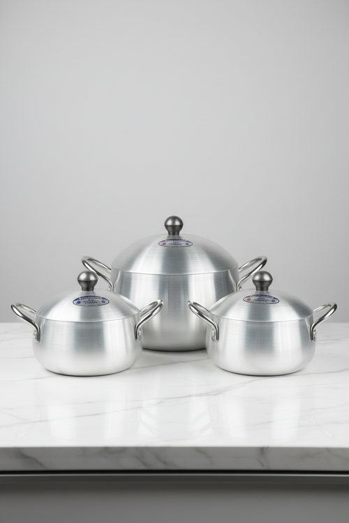 Kitchen Star Crown Pot Belly Cooking Pan Set Metal Finish 3 Pieces Set- 16,18, 20 cm