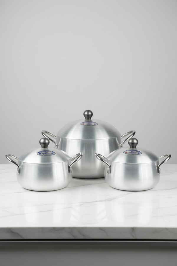 Kitchen Star Crown Pot Belly Cooking Pan Set Metal Finish 3 Pieces Set- 16,18, 20 cm