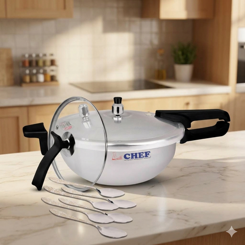 Combo Deals - Pressure Cooker Karahi 9 Liter With 6 Pcs Table Spoon- Deal #10 Hover