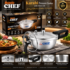 Majestic CHEF Anodized 3 In 1 Pressure Cooker Karahi with Glass Lid