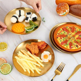 Stainless Steel Gold Plated Serving Tray Metal Platter Reusable Dishwasher Safe Dinner Plates Round Dinner Dishes Decorative Storage Tray - KOREAN