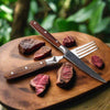 Chef Supreme Quality Steak Fork And Knife with Serrated Blade Wooden Handle