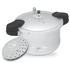 1205 pressure cooker beside its perforated steamer plate