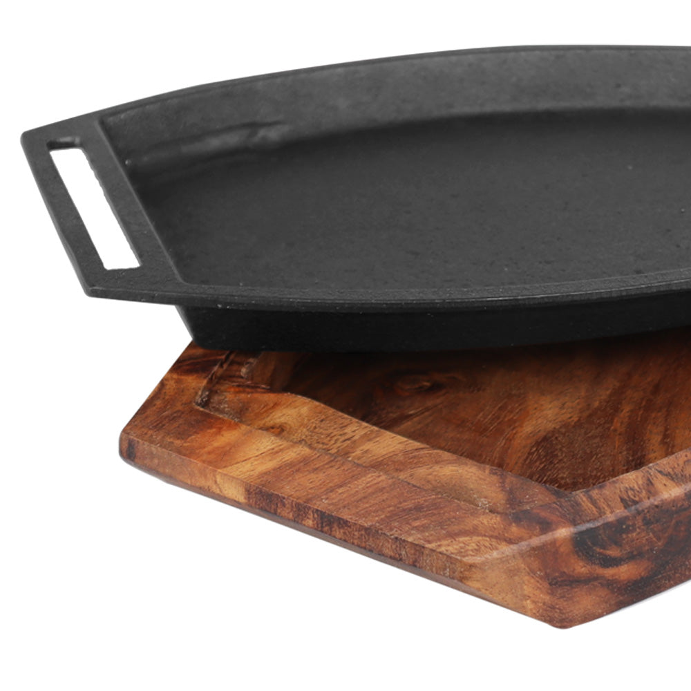 Majestic Chef Pre-Seasoned Cast Iron Oval Sizzler Pan 8.5 Inches 2 KG Weight
