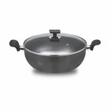 nonstick wok / karahi with glass lid and stylish handle for easy grip at low price - majestic chef