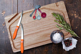 Chef Thai Wood Red Oak Ultra Thick Natural Cutting Board with Mobile Holder with FREE Measuring Spoons and 2 pcs Tramontina Knives