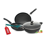 Chef Best Non Stick Wok - Karahi / Non Stick Frying Pan And Pizza Pan With Free Silicon Spoon-Starter Pack